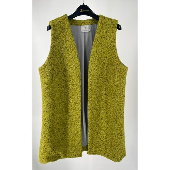 Chalet Women's Open Front Vest Size L Lime Textured Wool Blend Longline Sleevele - Picture 2 of 10